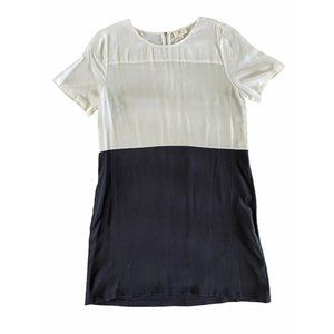 AG Adriano Goldschmeid 100% Silk Short Sleeve Colorblock Dress Gray White L RARE